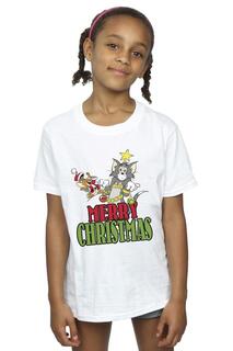 Хлопковая футболка Merry Christmas Baubles Tom &amp; Jerry, белый