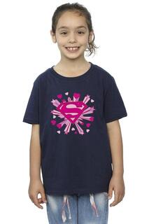 Хлопковая футболка с логотипом Superman Pink Hearts And Stars DC Comics, темно-синий