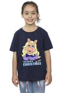 Хлопковая футболка Muppets Miss Piggy Queen of Holidays Disney, темно-синий