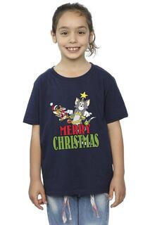 Хлопковая футболка Merry Christmas Baubles Tom &amp; Jerry, темно-синий
