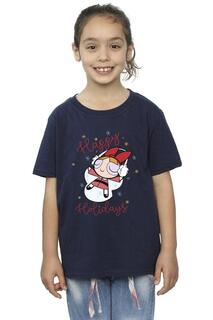 Хлопковая футболка Happy Holidays Powerpuff Girls, темно-синий