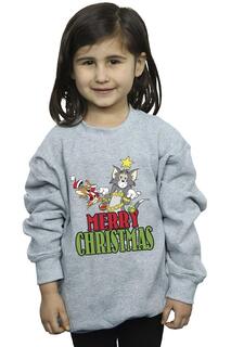Толстовка Merry Christmas Baubles Tom &amp; Jerry, серый