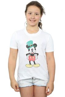 Микки Маус Лепрекон Шляпа Хлопковая футболка Disney, белый