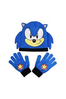 Вязаный комплект из шапки и перчаток Sonic the Hedgehog, синий