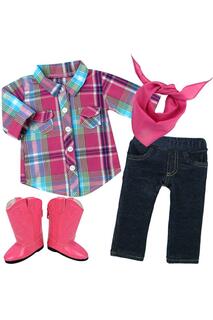 Розовая рубашка и джеггинсы в клетку для куклы Софии (18 дюймов), бандана и ботинки Teamson Kids, красный