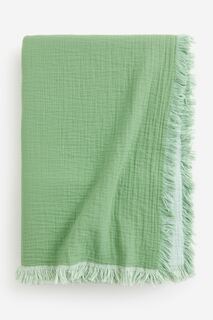 Покрывало H&amp;M Home Fringed Cotton Muslin, зеленый