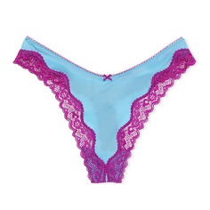 Трусики-стринги Victoria&apos;s Secret Fun &amp; Flirty High-Leg Scoop, голубой/фиолетовый