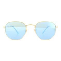 Квадратные золотистые голубые шестиугольные зеркальные солнцезащитные очки с градиентом 3548N Ray-Ban, золото