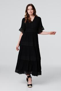 Платье макси с короткими рукавами крючком Izabel London, черный