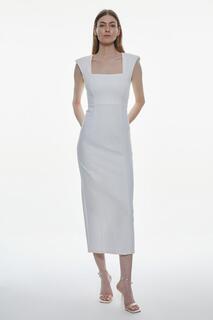Платье макси с квадратным вырезом Ponte Karen Millen, белый