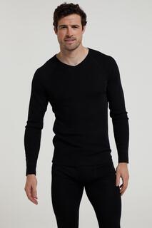 Комфортная футболка из мериноса с длинными рукавами и V-образным вырезом базового слоя Mountain Warehouse, черный