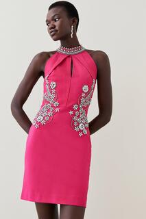 Мини-платье с декором Ponte и вырезом под ключ Karen Millen, розовый