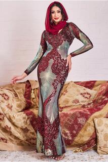 Платье макси с контрастными пайетками Modesty Goddiva, красный