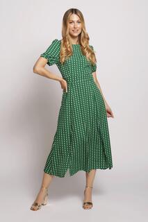 Платье макси с короткими рукавами в горошек Cutie London, зеленый