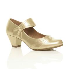 Комфортные туфли-лодочки из искусственной кожи Mary Jane на среднем каблуке AJVANI, золото