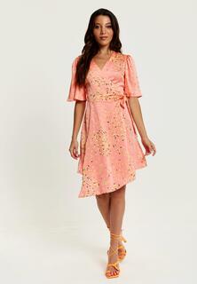 Мини-платье с запахом и абстрактным животным принтом (Персиковый) Liquorish, розовый