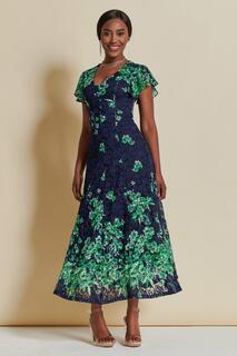 Платье макси с кружевным цветочным принтом и расклешенной юбкой Jolie Moi, зеленый