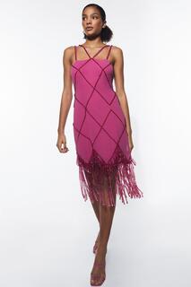 Мини-платье с кисточками и люстрами ручной работы из бисера Warehouse, розовый