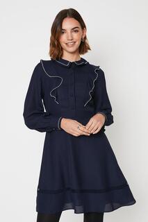 Мини-платье с кружевной вставкой и контрастным воротником Oasis, темно-синий