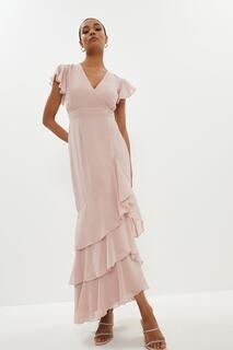 Платье макси с многоярусным подолом и рюшами Coast, розовый
