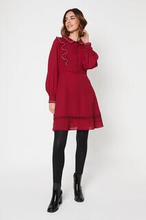 Мини-платье с кружевной вставкой и контрастным воротником Oasis, красный