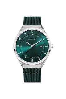 Ультратонкие классические аналоговые кварцевые часы из нержавеющей стали — 18740-808 Bering, зеленый