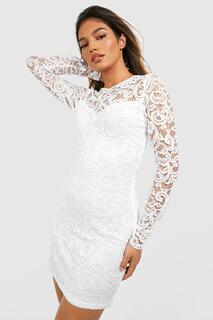 Мини-платье с кружевными расклешенными манжетами boohoo, белый