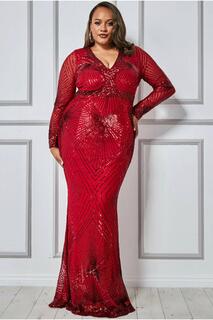 Платье макси с пайетками Plus Starburst Goddiva, красный