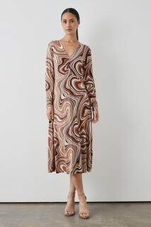 Коричневое платье-миди с завитками Debenhams, коричневый