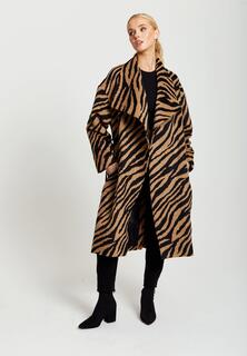 Коричнево-черное длинное пальто с принтом зебры Liquorish, коричневый
