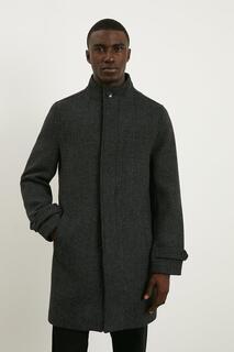 Шерстяное текстурированное пальто с воротником-воронкой Burton, серый