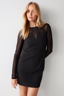 Мини-платье с сетчатыми вставками Warehouse, черный