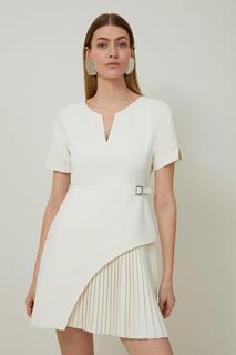 Мини-платье со складками в стиле милитари с короткими рукавами на заказ Karen Millen, белый