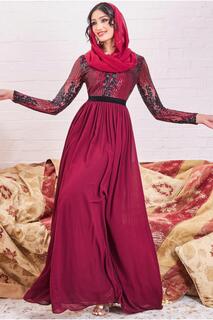 Платье макси с сетчатым лифом и пайетками Modesty Goddiva, красный