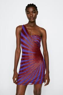 Мини-платье со спиральными пайетками на одно плечо Nasty Gal, фиолетовый