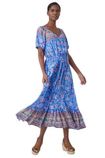 Платье макси с цветочным принтом и вырезом в виде замочной скважины Roman, синий