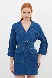 Мини-платье-рубашка из джинсовой ткани Tall Karen Millen, синий