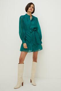 Мини-платье-рубашка из органзы с длинными рукавами Oasis, зеленый