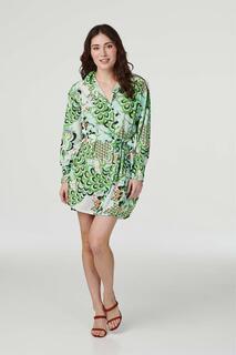 Мини-платье-рубашка с цветочным принтом в стиле ретро Izabel London, зеленый