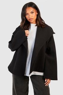 Короткое пальто Plus с шерстяным эффектом водопада boohoo, черный