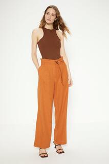 Широкие брюки из льняного микса с поясом Oasis, оранжевый