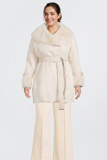 Короткое пальто с поясом и воротником из искусственной овчины больших размеров Karen Millen, белый