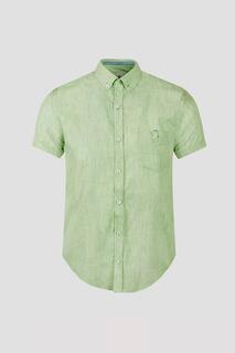 Зеленая льняная рубашка узкого кроя с коротким рукавом Steel &amp; Jelly, зеленый