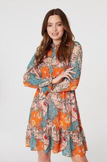 Короткое платье с цветочным принтом и завязками на шее Izabel London, оранжевый