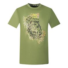 Зеленая футболка с леопардовым принтом и силуэтом Cavalli Class, зеленый