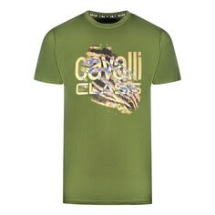 Зеленая футболка с ярким логотипом и принтом тигра Cavalli Class, зеленый