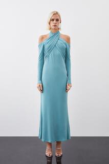 Платье мидакси из крепа с драпировкой Karen Millen, синий
