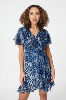 Короткое платье с леопардовым принтом и запахом Izabel London, синий