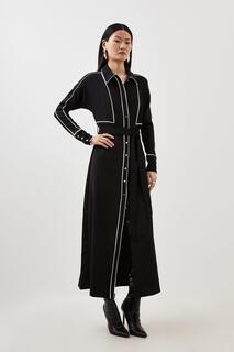 Платье мидакси из саржевой ткани контрастного цвета Karen Millen, черный