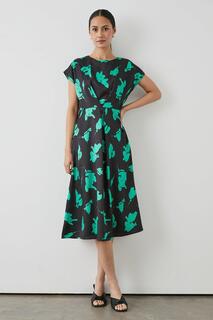 Зеленое атласное платье-миди с цветочным принтом Debenhams, зеленый